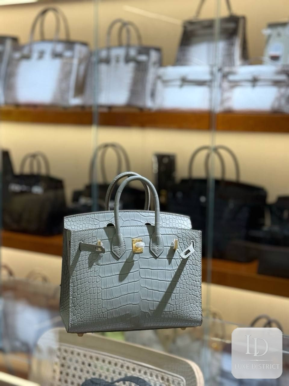 Birkin 25 см Американский аллигатор HCP Серая чайка