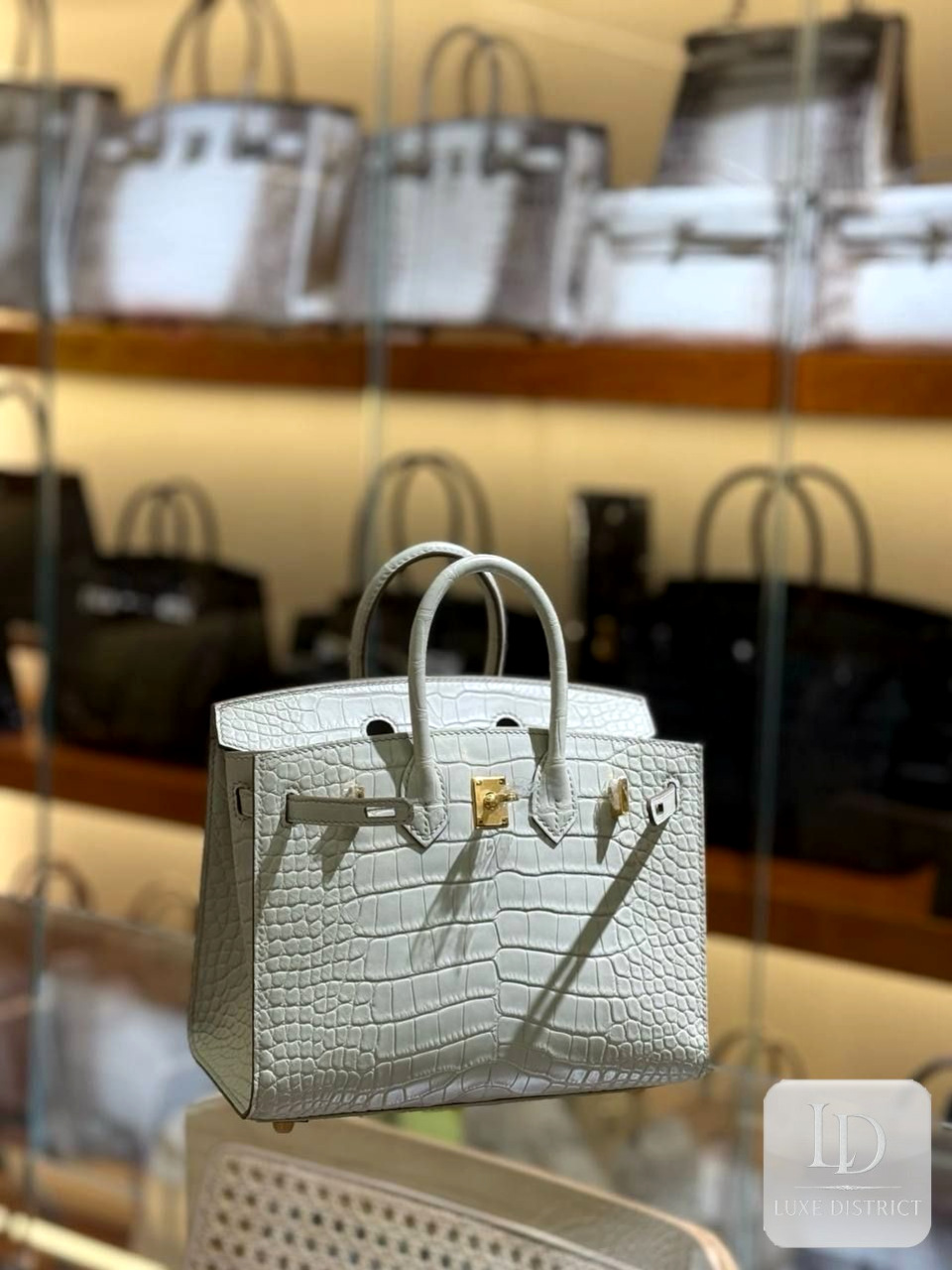 Birkin 25 см Американский аллигатор Жемчужно-серый