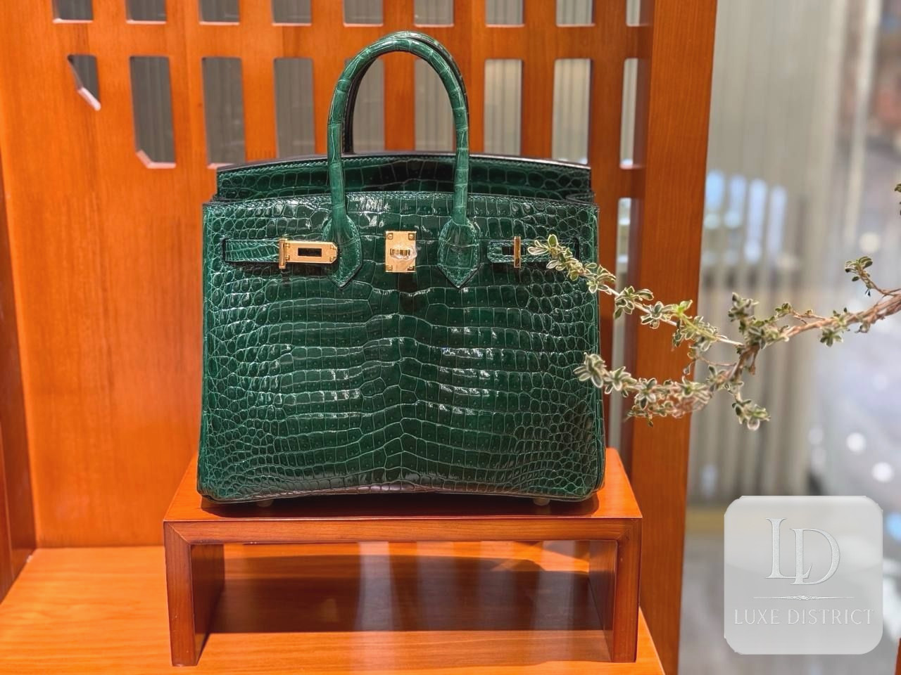 Hermès Birkin 30 — Зелёный изумрудный крокодил поросус и золотая фурнитура